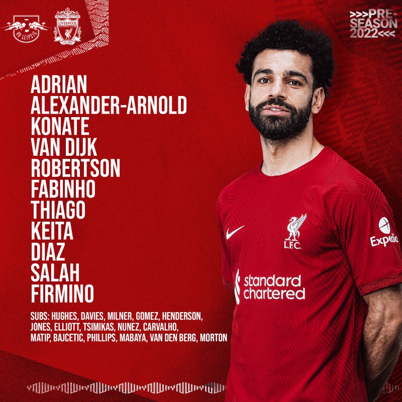 LFC's tweet photo. 📋 This is how we line-up to face RB Leipzig tonight! 

#LFCPreSeason
