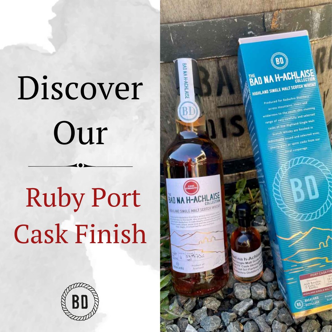 🥃 Discover Bad na h-Achlaise Ruby Port Cask Finish, blending together the purity of #Highland whisky with the depth and sweetness of first fill ex-ruby port casks!

Have you grabbed a bottle yet?

badachrodistillery.com/product/bad-na…