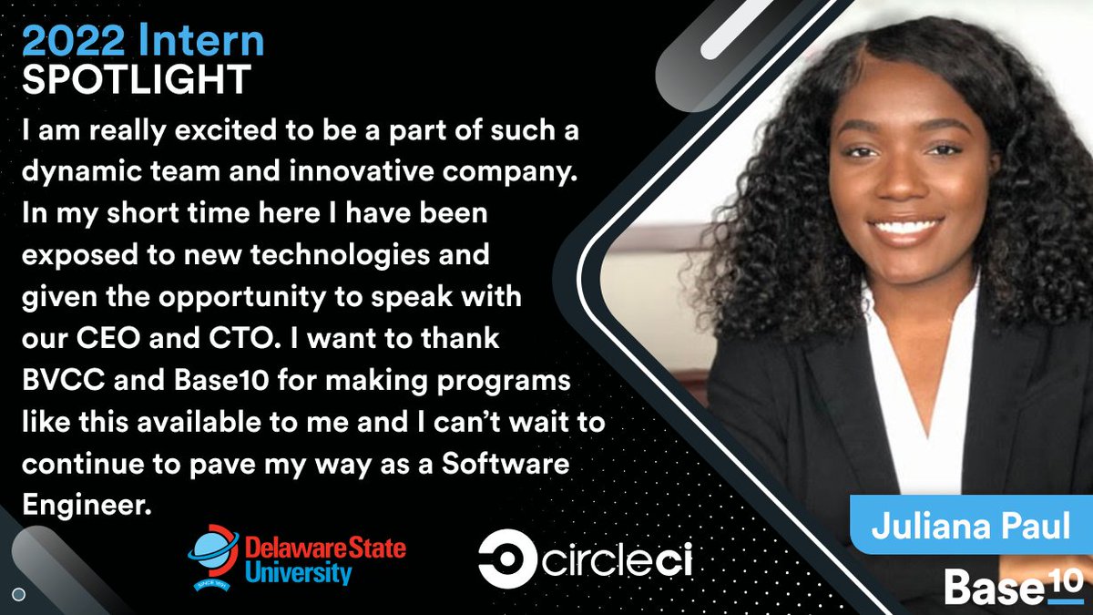 Today's Advancement Initiative Intern Spotlight features <a href="/DelStateUniv/">Delaware State University</a> alumna, Juliana Paul. Juliana has been interning with the incredible API Infrastructure team at <a href="/CircleCI/">CircleCI</a> as a software engineer and is excited to explore the world of tech.