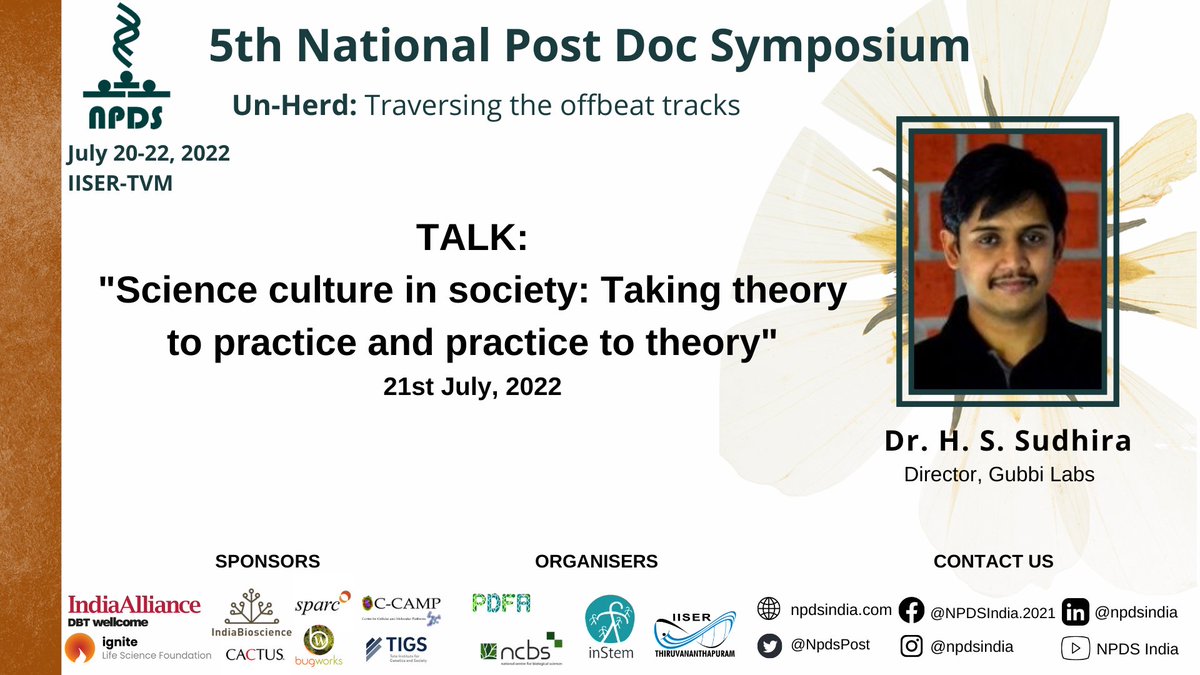 NpdsPost's tweet photo. The scope and impact of building a science culture in society. 
@Sudhira shares the vision of Gubbi Labs and the power of citizen science. 
Another brilliant story of #unconventional career trajectory!
#UnHerd #NPDS2022 https://t.co/zJxx9pCgoi