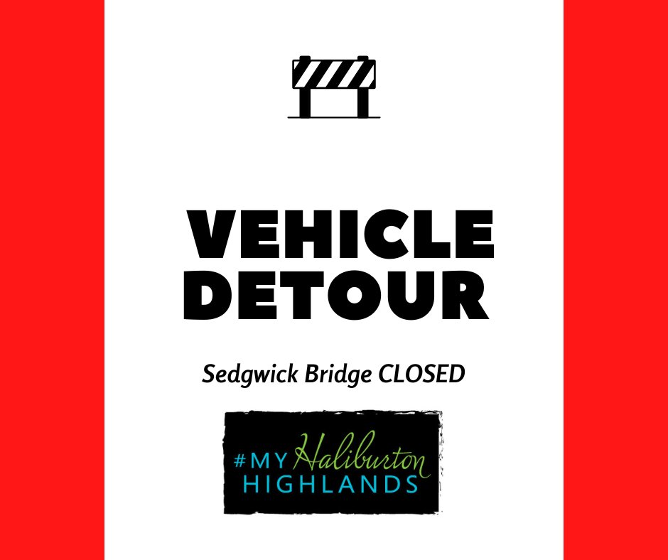 VEHICLE DETOUR: Township of Minden Hills has closed the Sedgwick Bridge. Local traffic is detoured on to the Rail Trail between Cemetery Rd. and Francis Rd. Detour will be in place until late October or Early November 2022.  Watch for signs and expect vehicles to be in the area.