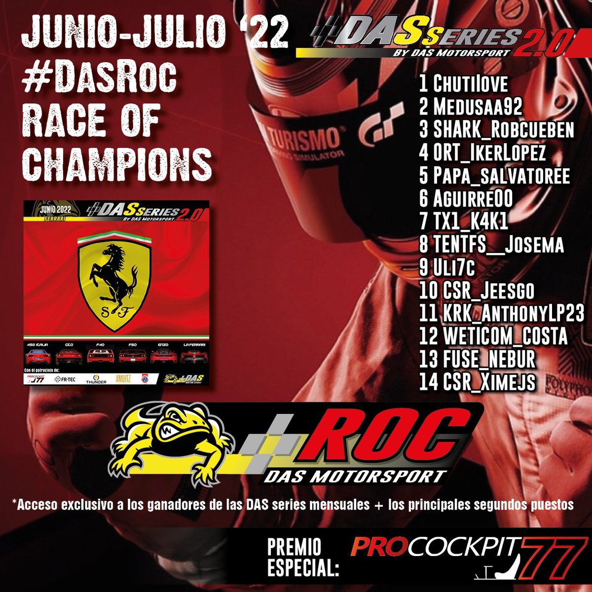 ‼️No te olvides que hoy a las 23:00 tienes una cita en el canal de <a href="/IvanNagore/">DAS_IvanNagore</a> .

🏆Los 14 mejores pilotos de la serie Ferrari se medirán entre ellos. Sólo puede ganar uno.

#beDAS
#DASseries