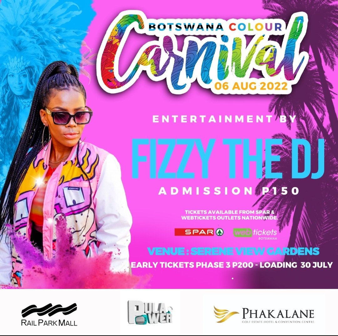 Our line up this year is woman empowering 🔥 📛 
50% of our DJ's are  👩 ! 
FIZZY THE DJ  ready to rock the #ColourCarnival 
are you ready too ?
Limited Extended Phase 2 tickets P150
Phase 3 - P200 from #30July ! 
Kids P50 - Under 5 free 
🏃‍♂️ 🏃‍♂️ To the nearest Spar or Webtickets
