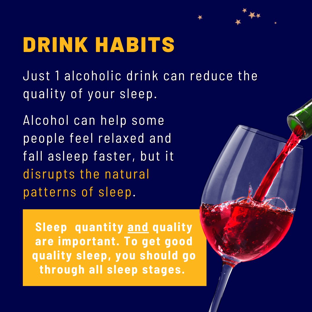 Eating habits can influence sleep quality. You may be able to improve your sleep by implementing certain practices such as limiting excessive alcohol and energy drink consumption. #SleepBetter #SleepNutrition #TotalForceFitness