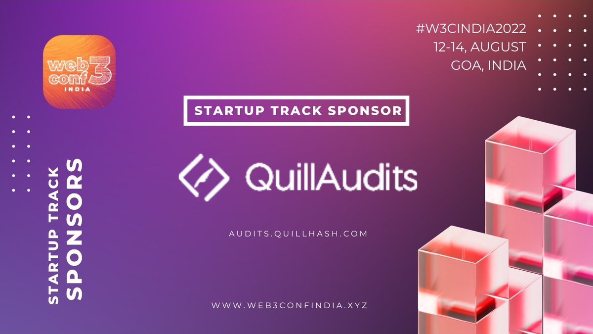 Web3Conf India (@web3conf_india) on Twitter photo We are super excited to onboard <a href="/QuillAudits/">QuillAudits</a>- Leading Smart Contract Audit Firm as Startup Track Sponsor for Web3Conf India🇮🇳
The team is comitted to ensure Blockchain security with their cutting-edge web3 security solutions.🔥
They would be speaking as well as hosting a booth😃 We are super excited to onboard <a href="/QuillAudits/">QuillAudits</a>- Leading Smart Contract Audit Firm as Startup Track Sponsor for Web3Conf India🇮🇳
The team is comitted to ensure Blockchain security with their cutting-edge web3 security solutions.🔥
They would be speaking as well as hosting a booth😃