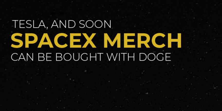OA_Ventures's tweet photo. You can soon purchase SpaceX's goods with Dogecoin (DOGE).

#tesla #spacex #dogecoin #spacexmerch #doge https://t.co/bacQUW0eMM