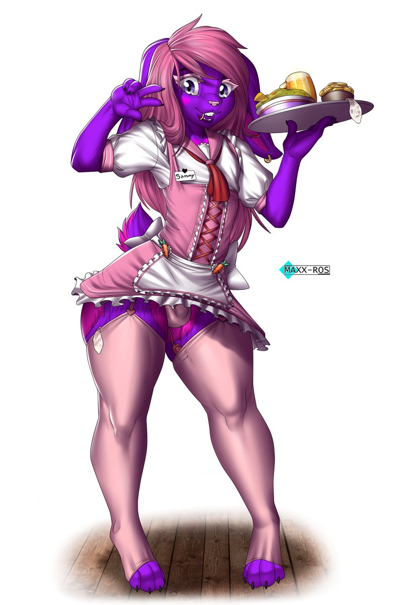 I present you Sammy. He is hardworking ''waitress'' in a local bar/resturant with extra service for for their long-term customers and those who tip well ;3 

This cutie was brought to life by the amazing <a href="/MAXX_SYNTH/">MAXX-ROS. (COMMISSIONS CLOSED)</a> go all follow them, tthey do am amazing job and is super nice ♥️