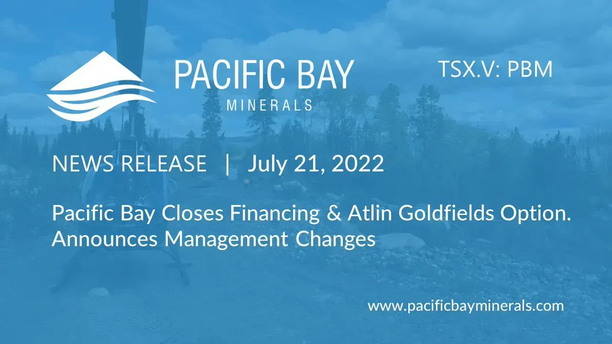pacificbaymin's tweet photo. NEWS: Pacific Bay closes financing and Atlin Goldfields option. Announces management changes.

https://t.co/gMeVDqV9Te https://t.co/XmaWytmSi0