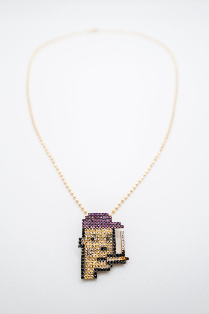 DiamondHands_Co's tweet photo. We view #cryptopunks as historical fine art. Accordingly, @gregyuna has designed our punk jewelry to be worthy of the @MuseumModernArt.💎 https://t.co/zCEvkXYfOu