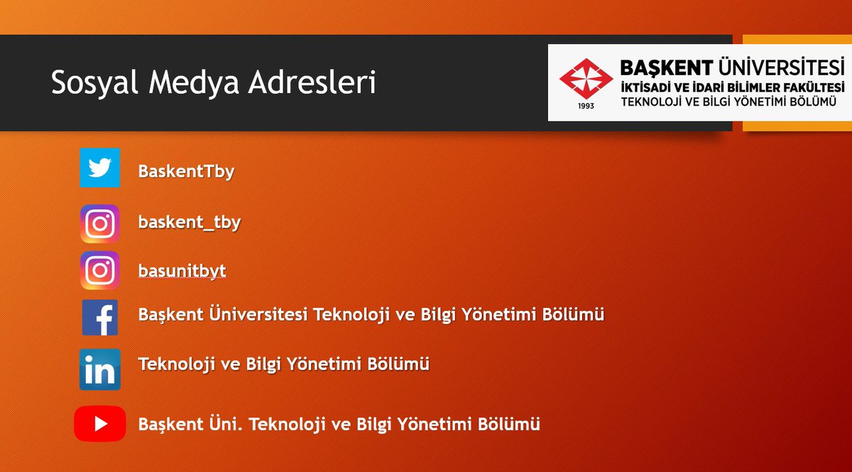 Teknoloji ve Bilgi Yönetimi Bölümü Sosyal Medya hesaplarımızı takip edebilir, tanıtım günlerinde bölümümüzle ilgili bilgi alabilirsiniz. 5 Ağustosa kadar tüm adaylarımızı kampüsümüze bekliyoruz.