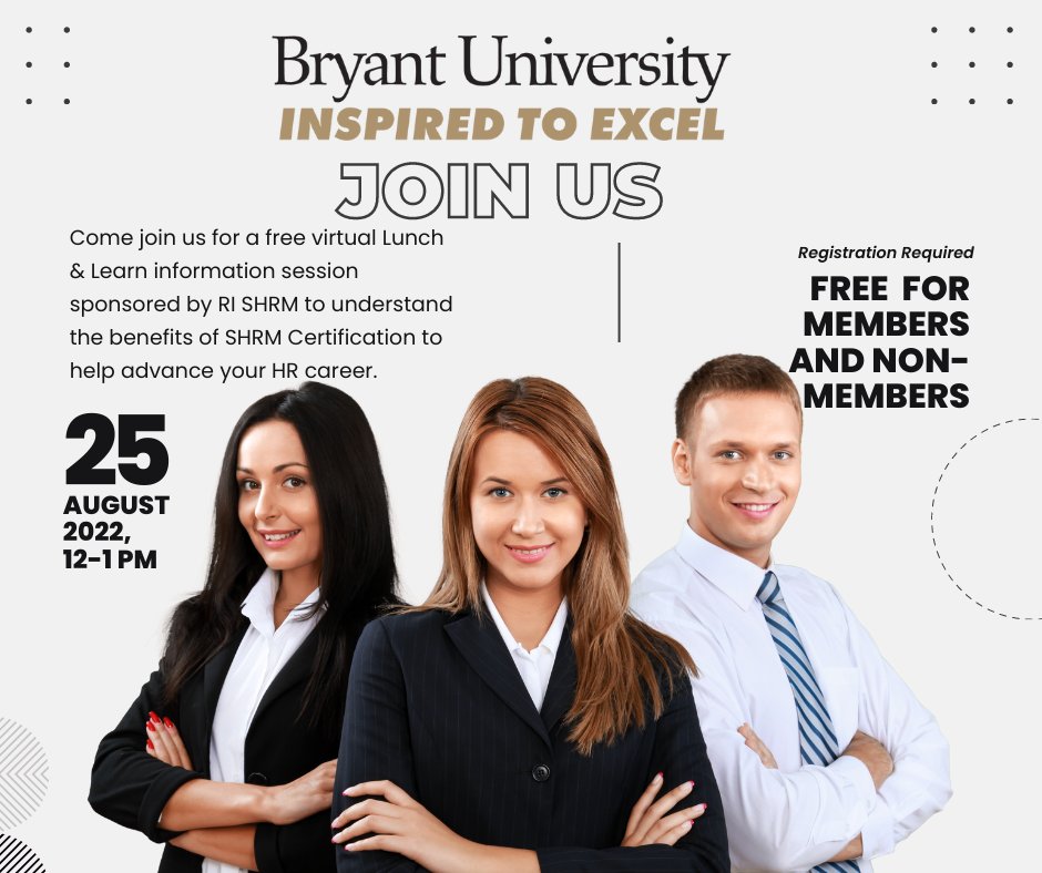 bryant_execedu's tweet photo. Don’t miss out on this opportunity to learn more about the SHRM-CP and SHRM-SCP certifications, the benefits of each, how to prepare, and how these can help  you in your career. Register now for this FREE virtual session https://t.co/6YWbXA6CQL
#RISHRM #humanresourcesmanagement https://t.co/faPmOnNhgr