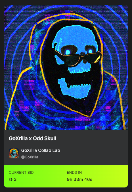 goxrilla's tweet photo. Good Thursday Morning! 🌞☕️
Please make sure to get some exercise today. For your body and mind. 🏃‍♂️🏃🏃‍♀️

Update on the collab w/ Odd Skull:
Current Bid: 3 SOL
Time Left: 9.5 HRS

Auction Link Below 👇 https://t.co/P4JSjd7qHI