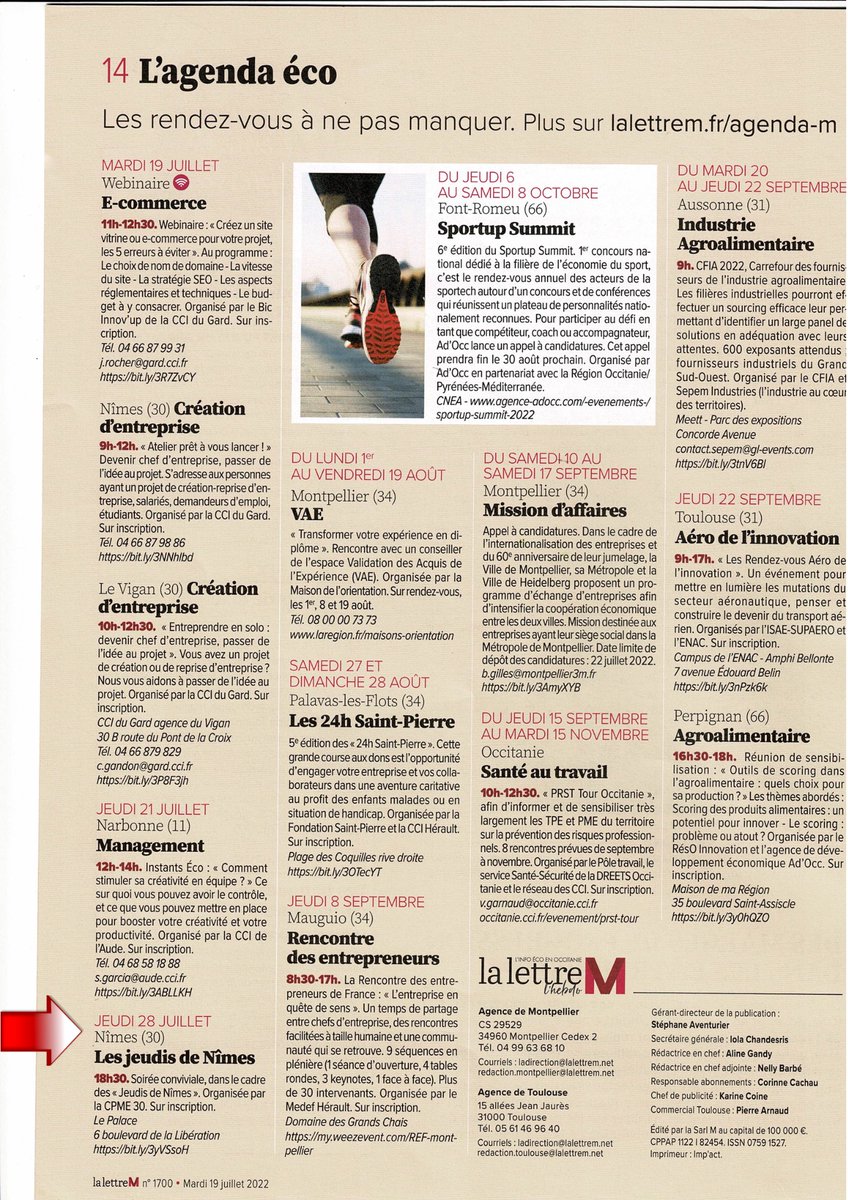 [LA LETTRE M EN PARLE] J-7

Jeudi 28 juillet 2022 à partir de 18h30
 
À l'occasion des jeudis de Nîmes, la CPME GARD convie les chefs d’entreprise à la brasserie Le Palace, pour une soirée conviviale.

INSCRIPTION OBLIGATOIRE : cutt.ly/ILu9ouc

#cpme #gard #tpe #pme