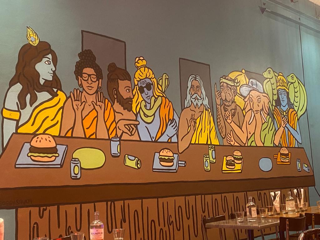 Suren_Para's tweet photo. #Hindu Gods drinking alcohol &amp; eating beef burgers. Its at a 'Burger Shurger' in #Melbourne #Australia

Racist owner flatly refuses to take it down despite 100s of complaints by #Hindus

@DrSJaishankar @HCICanberra

@AlboMP @PeterDutton_MP @austhindu @HinduCouncilAus
@HinduFedAus https://t.co/FCdosxCDKM