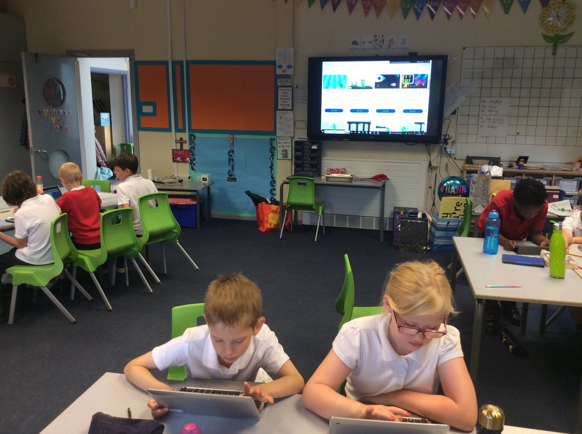 This morning in #joeyscomputing Year 3 have been completing some Code Playground challenges on Scratch. The children were shown a short animation with a glitch in it. They then needed to debug it, by correcting the coding and then testing their solution. <a href="/stjs_staveley/">Saint Joseph's</a>