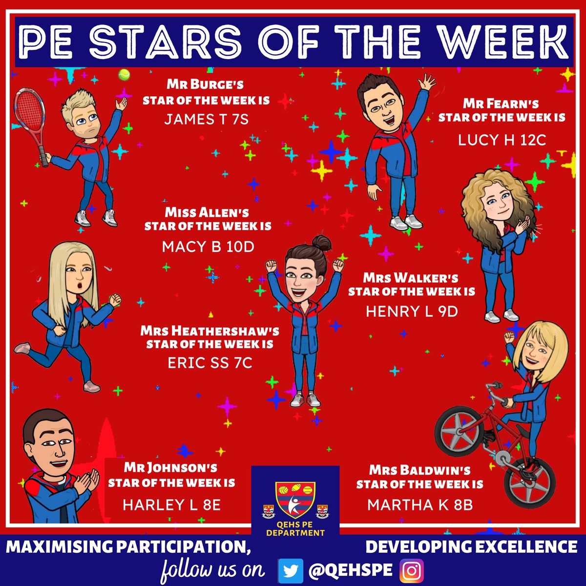 W/C 18th July 🌟🌟🌟s of the week.........👏👏💥💥💥 Fantastic engagement in PE 👏👏👏<a href="/QueenElizHigh/">Queen Elizabeth's High School</a>