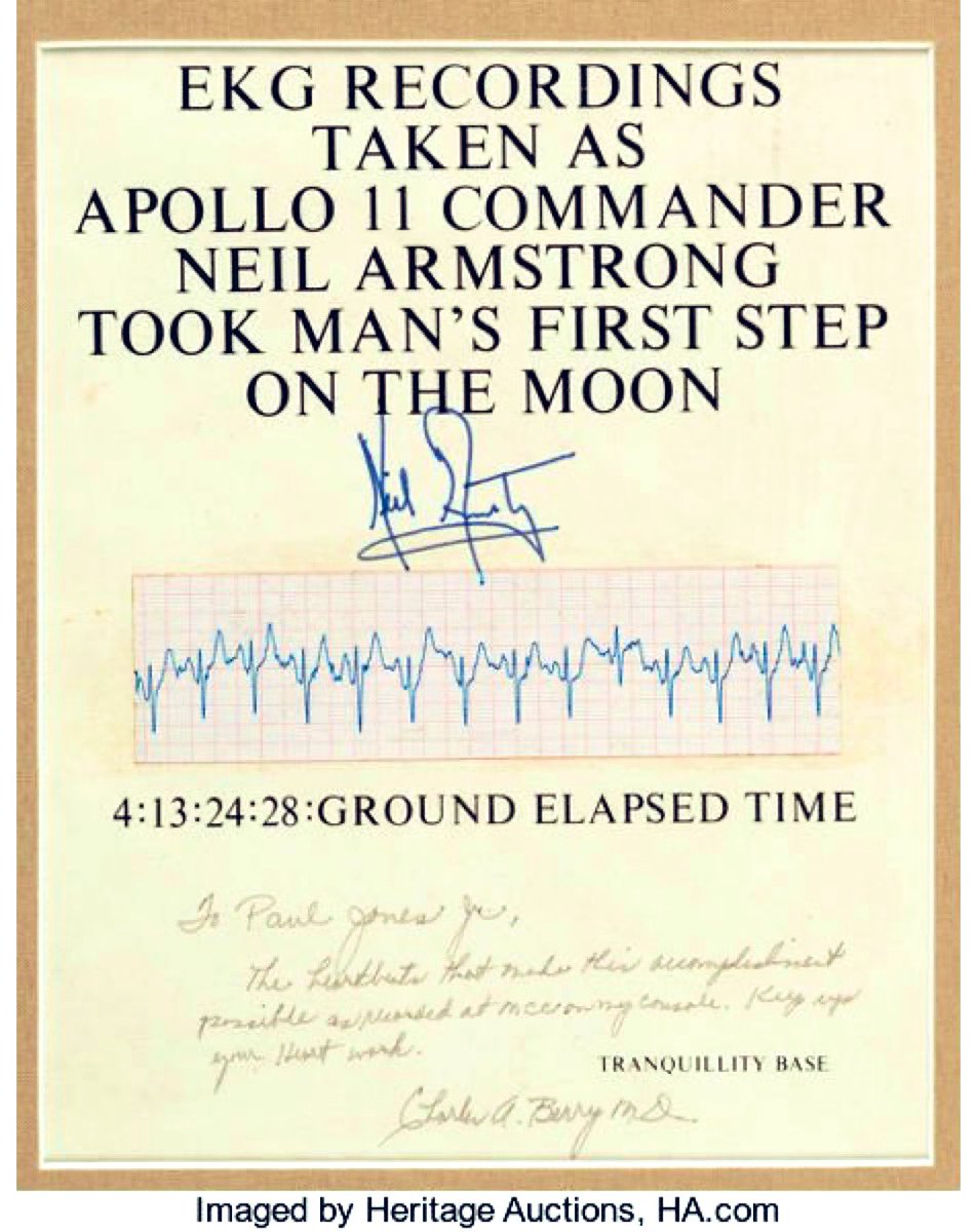 Neil Armstrong’s ECG strip the moment he was setting foot on the moon — ~150 bpm at “rest” (no ST changes ;))

#Apollo11