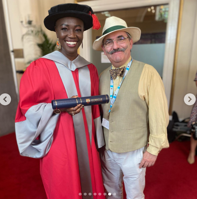mjsimpsonfilms's tweet photo. Three years ago I nominated actress, storyteller and @uniofleicester graduate @cejuma for an Honorary Degree. Not just because she was in the Dora Milaje, although that's a pretty good reason! Yesterday I was delighted to see her accept the Hon. Degree and meet her afterwards. https://t.co/bp1si43Nv7