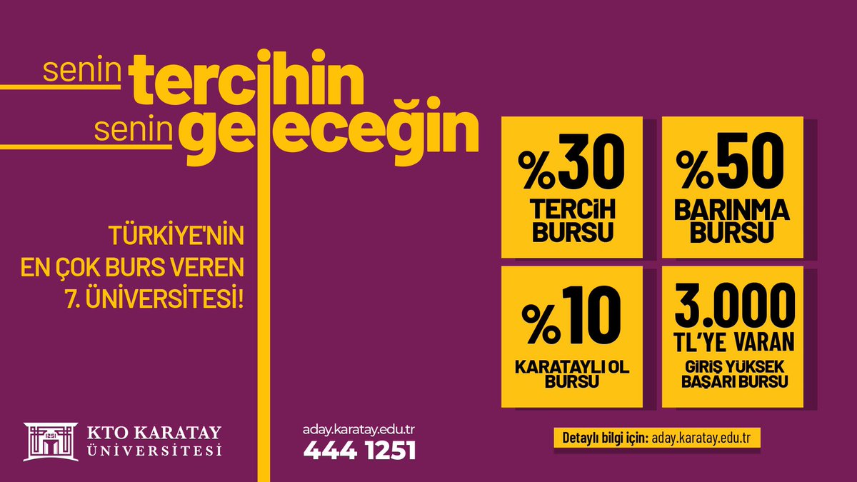 Türkiye'nin En Çok Burs Veren 7. Üniversitesi!

Tercih Bursu, Giriş Yüksek Başarı Bursu, Barınma Bursu ve çok daha fazla burs seçeneği KTO Karatay farkıyla seni bekliyor.

#senintercihinseningeleceğin