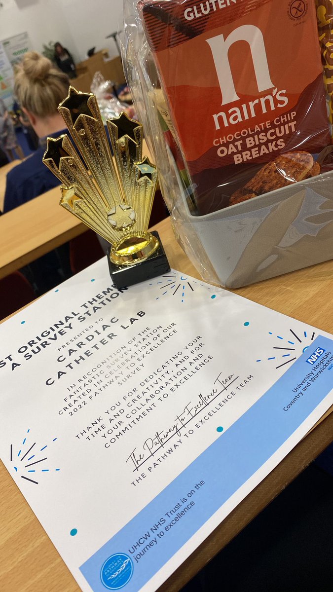 So happy that the Cath Lab has received this award & goody package for our pathway to excellence survey station! Well done team 👏🏻👏🏻👏🏻👏🏻#CathLab #teamwork  #uhcw #pathwaytoexcellence