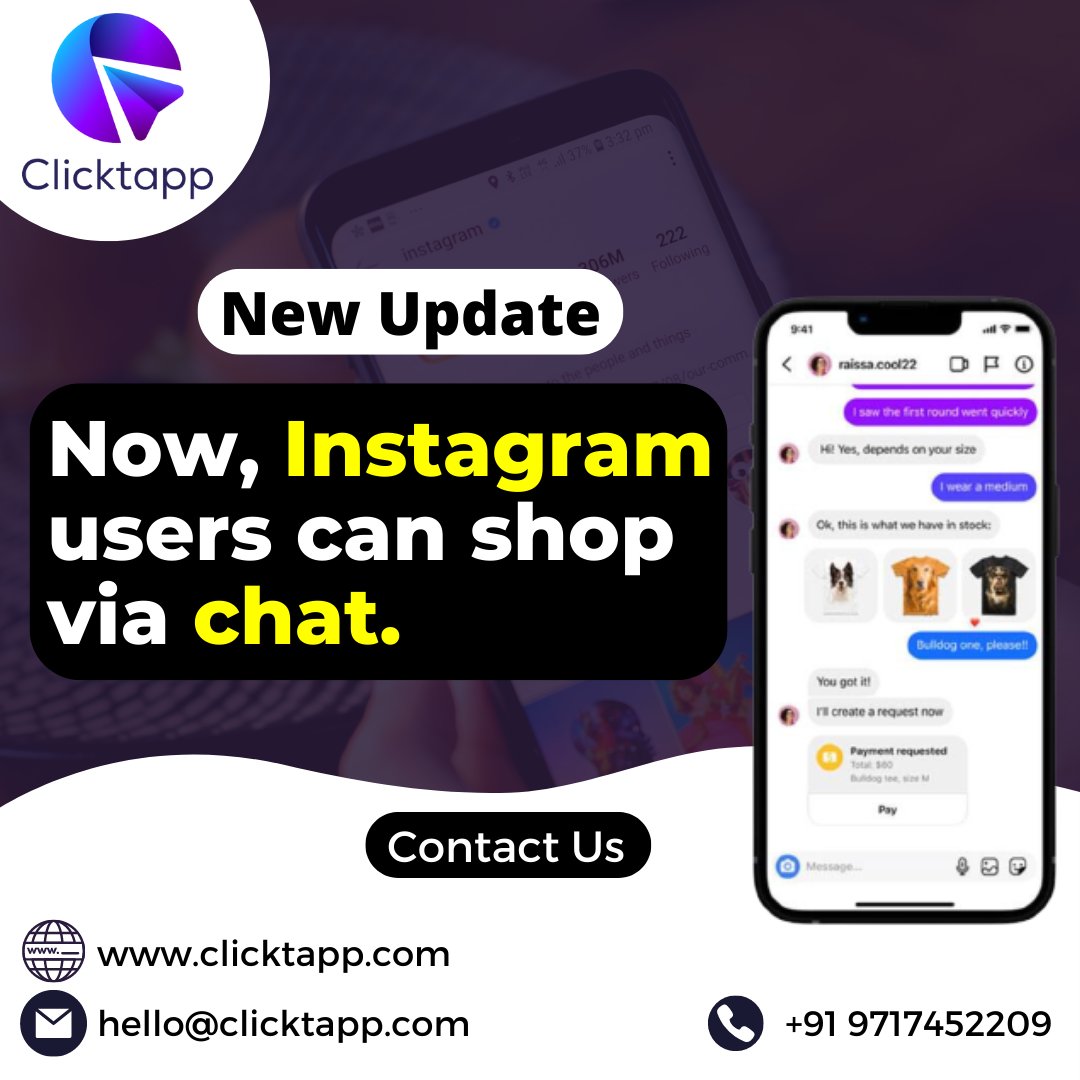 ClicktappM's tweet photo. New Update!
Now, Instagram users can shop via chat.
https://t.co/Mowj56TZgY
#instagram #instagramuser #shop #newupdate #update #post #postoftheday #twitter #twitetrpost https://t.co/eSahNd4bte