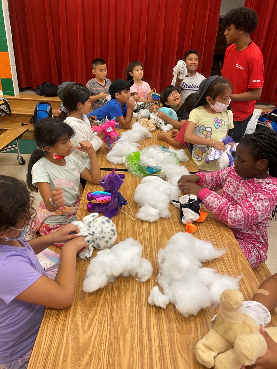 MoCoRec's tweet photo. A stuffed animal a day, keeps the monsters away! Campers at JoAnn Leleck Elementary School took some time to make their own stuffed animals this week. #CampRec #Summer #MoCoRec https://t.co/Q4I6ncYsq4