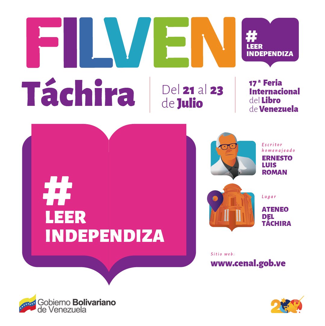 mippci_ven's tweet photo. 📚 Feria Internacional del Libro de Venezuela 🇻🇪 capítulo Táchira, del #21Jul al #23Jul, en el Ateneo del Táchira.

No te pierdas la presentación del libro "En Otra Tierra", del Ministro de Comunicación e Información, @luchaalmada.

#LeerIndependiza 
#LaGMVVLlegóAVillaZamora https://t.co/fcPGIckN52