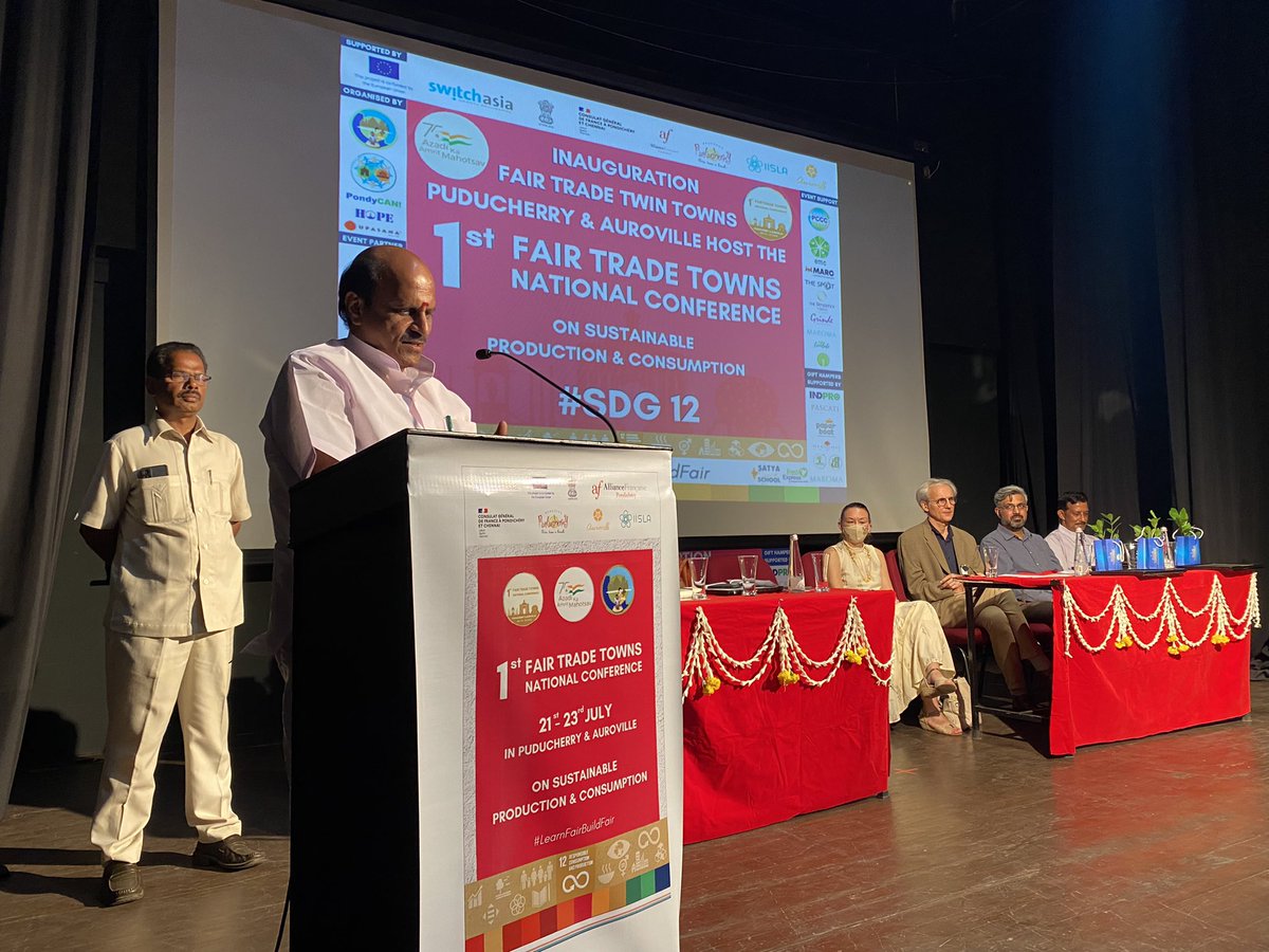 TownsTrade's tweet photo. Tourism minister of Pondicherry @vakillakshmi talks about a sustainability and fair trade practices that will help the town grow. 

#LearnFairBuildFair
#SDG12
#wfto
#fairtradeindia
#SDGs
#unitednationsglobalgoals 
#responsibleconsumptionproduction https://t.co/NrzcvlJNDs