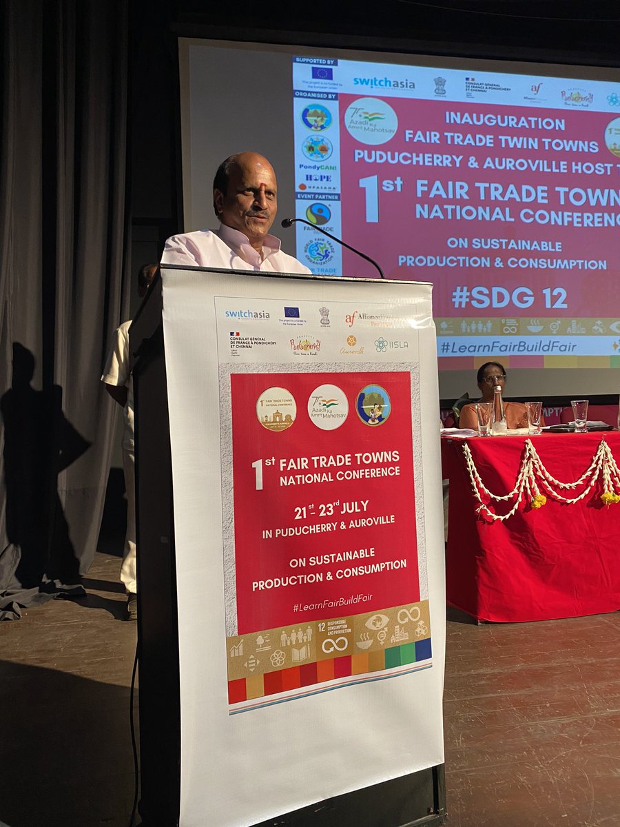 TownsTrade's tweet photo. Tourism minister of Pondicherry @vakillakshmi talks about a sustainability and fair trade practices that will help the town grow. 

#LearnFairBuildFair
#SDG12
#wfto
#fairtradeindia
#SDGs
#unitednationsglobalgoals 
#responsibleconsumptionproduction https://t.co/NrzcvlJNDs
