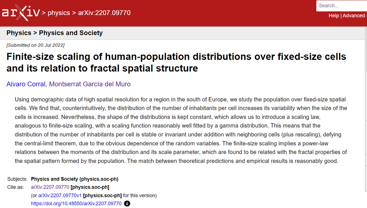 acorralcrm's tweet photo. New @CRMatematica preprint on the arXXXiv!!!
Finite-size scaling of human-population distributions over fixed-size cells and its relation to fractal spatial structure, with Montse G. del Muro
#ScienceOfCities #UrbanSystemScience
https://t.co/PKbX6N94ip https://t.co/y5SJyVwIdl