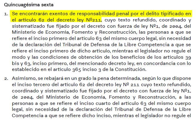 jisaitama's tweet photo. #NuevaConstitucion #nuevaconstitucion #DisposicionTransitoria #Perdonazo
Nueva Constitución. En la Disposición Transitoria Quincuagésima Sexta aparece una "exención penal" referida al art.62 (Sanciones) del D.L.211 (Defensa de la Libre Competencia).¿Perdonazo con letra chica? https://t.co/KmC88KOA4n