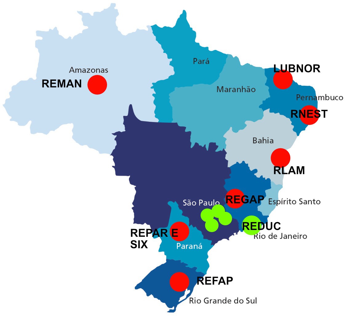 sindipetro_es's tweet image. Oi, @folha! Tá vendo esse mapa abaixo? Ele representa como funciona a malha de refinarias do Brasil. E ele também explica porque, até do ponto de vista liberal de &quot;aumento da concorrência&quot; e &quot;soberania do consumidor&quot; privatiar as refinarias brasileiras é uma ideia IMBECIL!