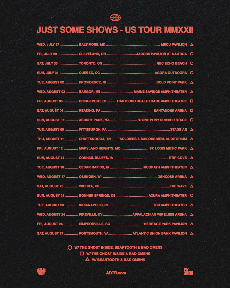 Beartooth (@beartoothband) on Twitter photo Next week weāre hitting the road with <a href="/adtr/">A Day To Remember</a> alongside <a href="/badomenscult/">BAD OMENS</a> (w/ <a href="/theghostinside/">The Ghost Inside</a> on select dates). Get your tickets today!
š«: BeartoothTickets.com Next week weāre hitting the road with <a href="/adtr/">A Day To Remember</a> alongside <a href="/badomenscult/">BAD OMENS</a> (w/ <a href="/theghostinside/">The Ghost Inside</a> on select dates). Get your tickets today!
š«: BeartoothTickets.com