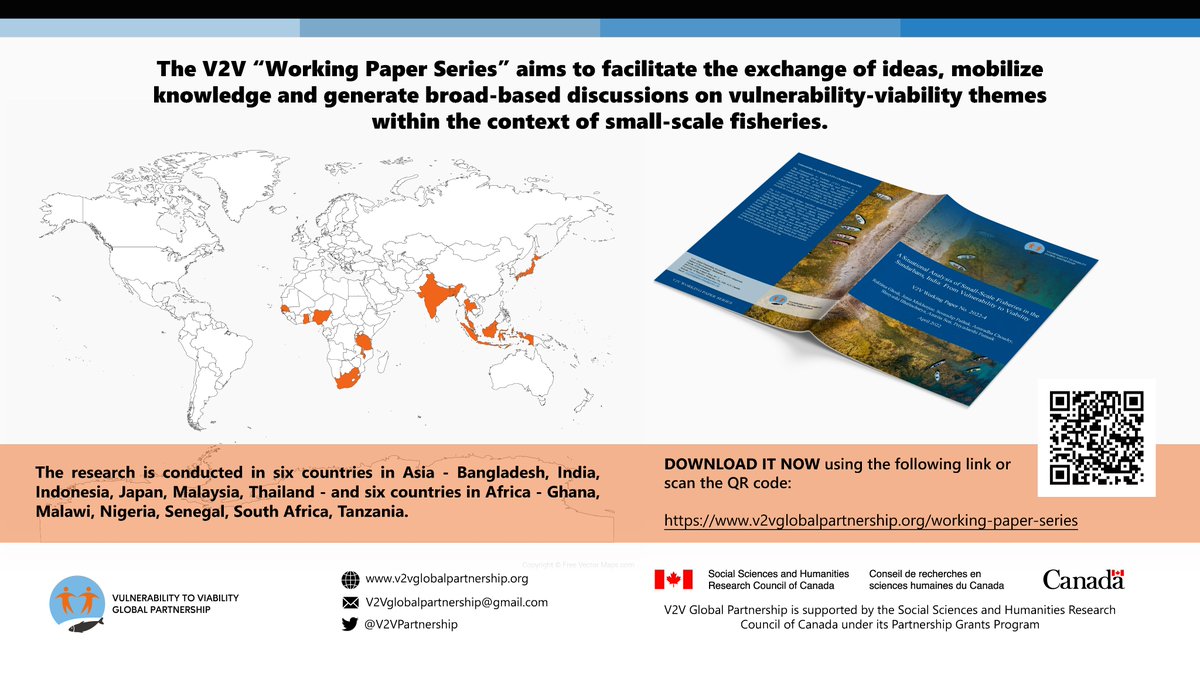 🔶 "Working Paper Series" aims to facilitate the exchange of ideas, mobilize knowledge and generate broad-based discussions on #vulnerability-#viability themes within the context of small-scale fisheries 🎏

Read it here 👉  v2vglobalpartnership.org/working-paper-…

V2V #Working_Paper_Series #SSF
