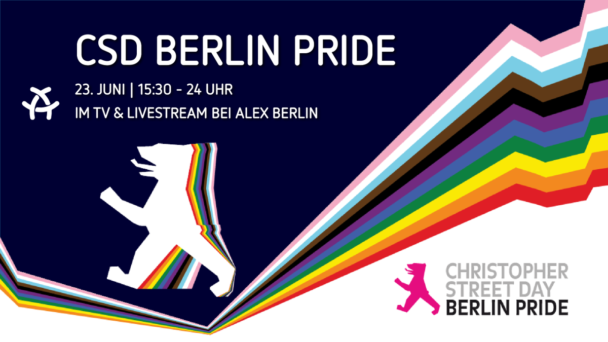 ALEX_berlin_de's tweet photo. Morgen findet endlich wieder die Pride statt, organisiert vom @CSD_Berlin! Wir übertragen das gesamte Bühnenprogramm, u.a. mit Performances &amp; Reden von @LeopoldMusic, @Sr_Daphne_OSPI, @the5elements_de, @ladybunny77 &amp; vielen mehr. Von 15:30 bis 24 Uhr live vom Brandenburger Tor! https://t.co/JkHFrHduLi