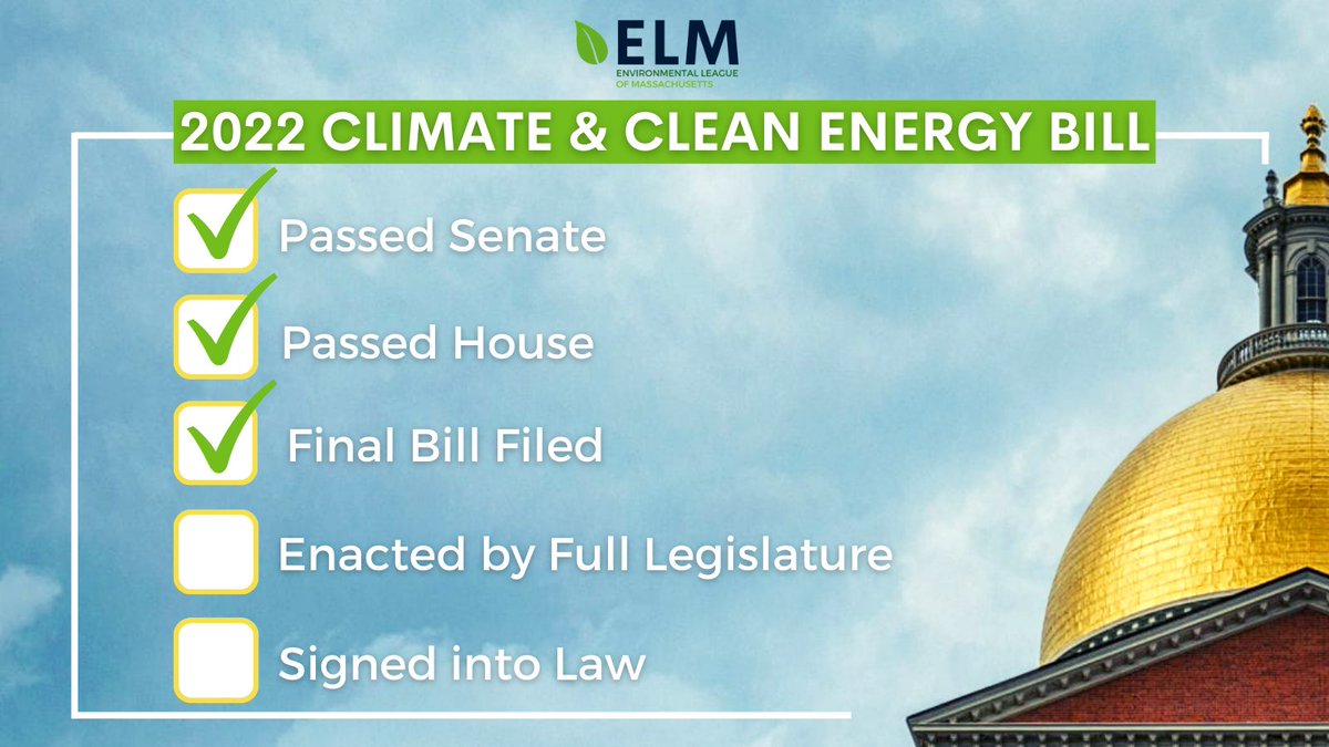 EnviroLeagueMA's tweet photo. @senatorbarrett @jeffroy @KarenSpilka @RonMariano @tackeychan @cindycreem @SenBruceTarr @RepBradJones With the 2022 #MAClimateBill now filed (H.5060), the next steps are for:
-The legislature to hold a vote (likely today)
-It to be signed into law by Governor Baker
#MAPoli #ComprehensiveClimateBill https://t.co/oV2WA23IpT