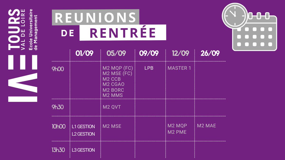 [SAVE THE DATE]... avant de partir en vacances, notez votre date de rentrée à l'<a href="/IaeTours/">IAE Tours Val de Loire</a> 

#univtours #cfauniv #espritIAE #management #gestion #master #licencepro #licence
