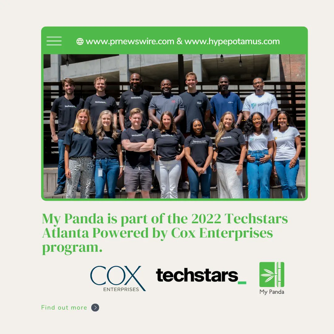 mypandaapp's tweet photo. We're incredibly honored and excited that #MyPanda is part of the #2022TechstarsAtlanta Powered by #CoxEnterprises program. 🤩
Read more from these articles.
Hypepotamus: https://t.co/fX57qxIkeK
PRNewswire: https://t.co/1G21dVxaAZ https://t.co/M4q9OC8jIM