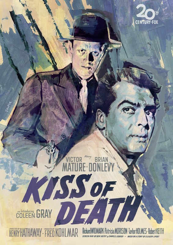 See the 1947 #filmnoir #KissOfDeath starring #VictorMature today at 11:35 a.m. It's on the #moviestvnetwork, channel 2.2 in #Detroit/#yqg. #RichardWidmark's #TommyUdo character was the inspiration for #FrankGorshin's role as #TheRiddler on the #BatmanTVSeries. #NoirToDieFor