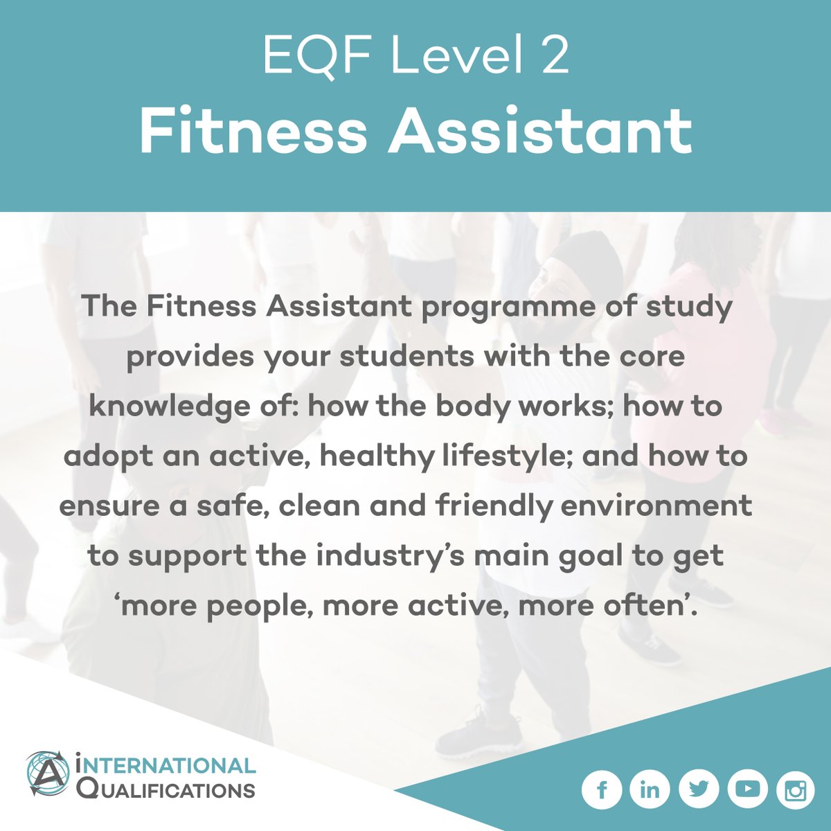 Active__IQ's tweet image. The new Active IQ Fitness Assistant programme of study provides the essential skills and knowledge required to work as a fitness assistant in the Europe health and fitness industry at EQF Fitness Level 2.
#fitnessassistant #internationalfitness #internationallearning