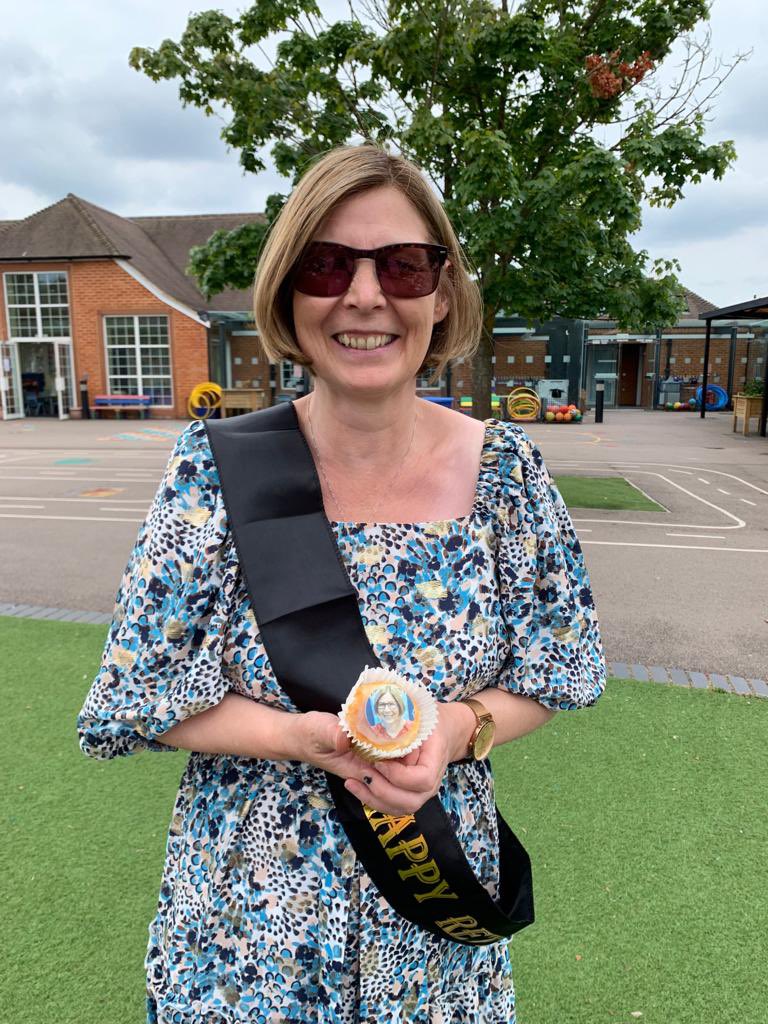OrchardInfant's tweet photo. A very special day for our very special headteacher. You will be so missed Mrs Rusby! Happy retirement 🎉🎈 https://t.co/0qS1Me6wye