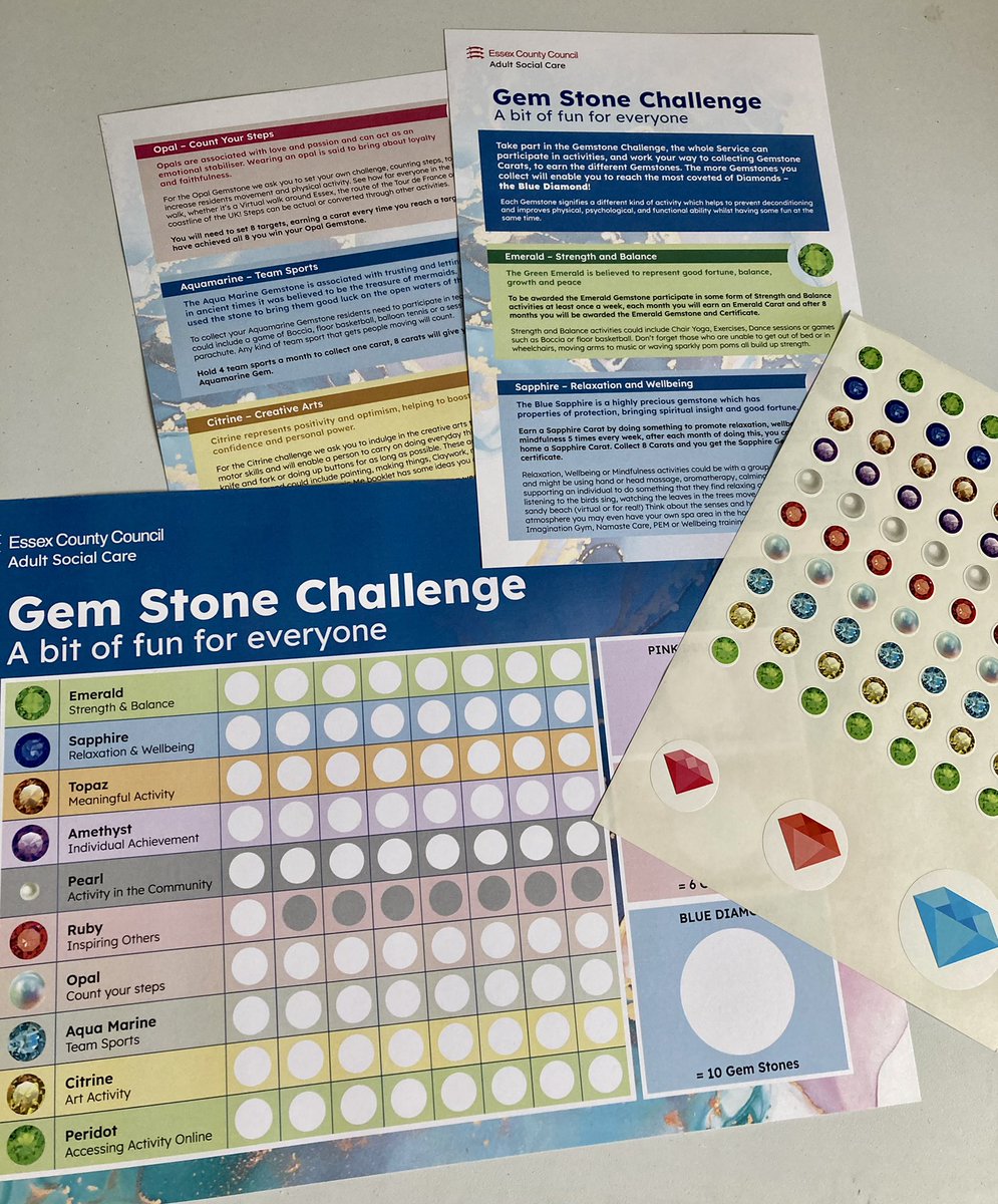 ProsperHF's tweet photo. The Gemstone Challenge is live! If you are a Residential Care Home in Essex get involved in our new challenge to combat de conditioning and the loss of Physical, Psychological and Functional ability. Contact us to get your Activity Pack. https://t.co/3vNa2sZ1aN