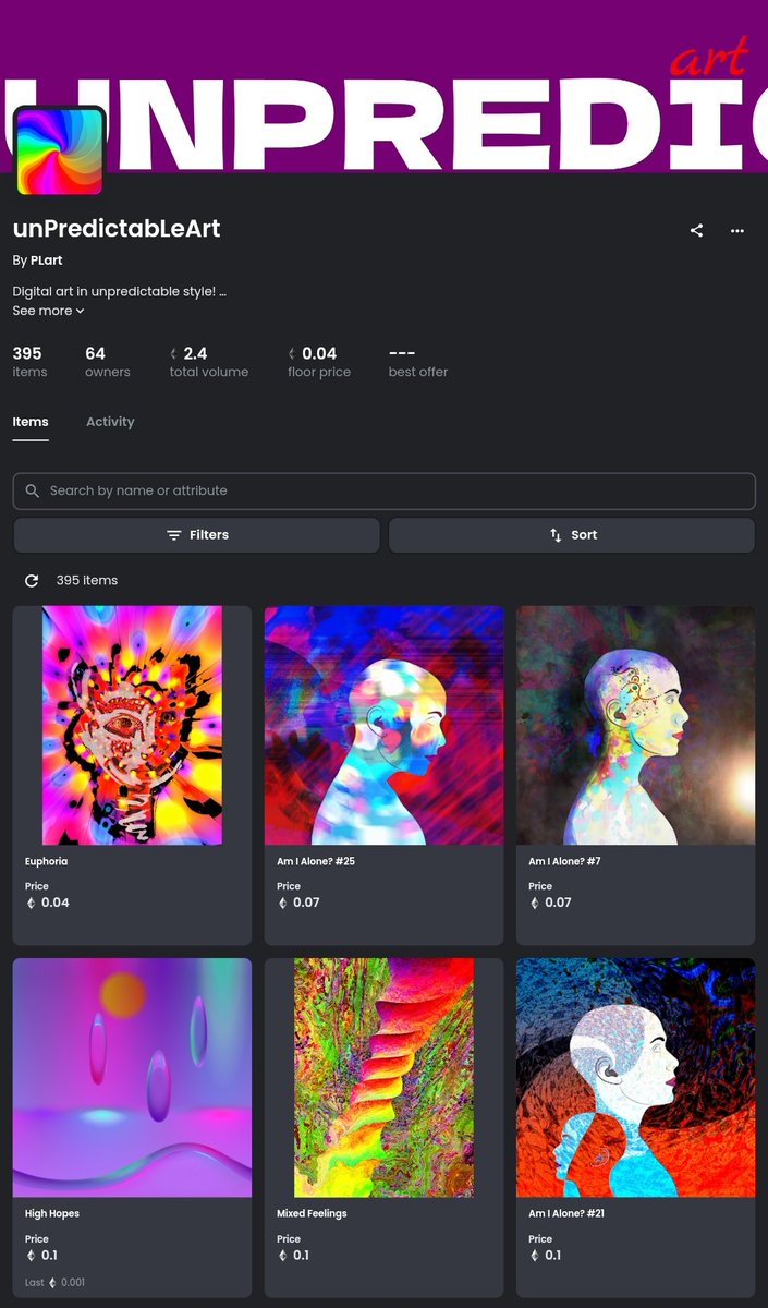 My unPredictabLeArt collection on <a href="/opensea/">OpenSea</a> 

opensea.io/collection/pla…

#PLnft #NFTartist #NFTs