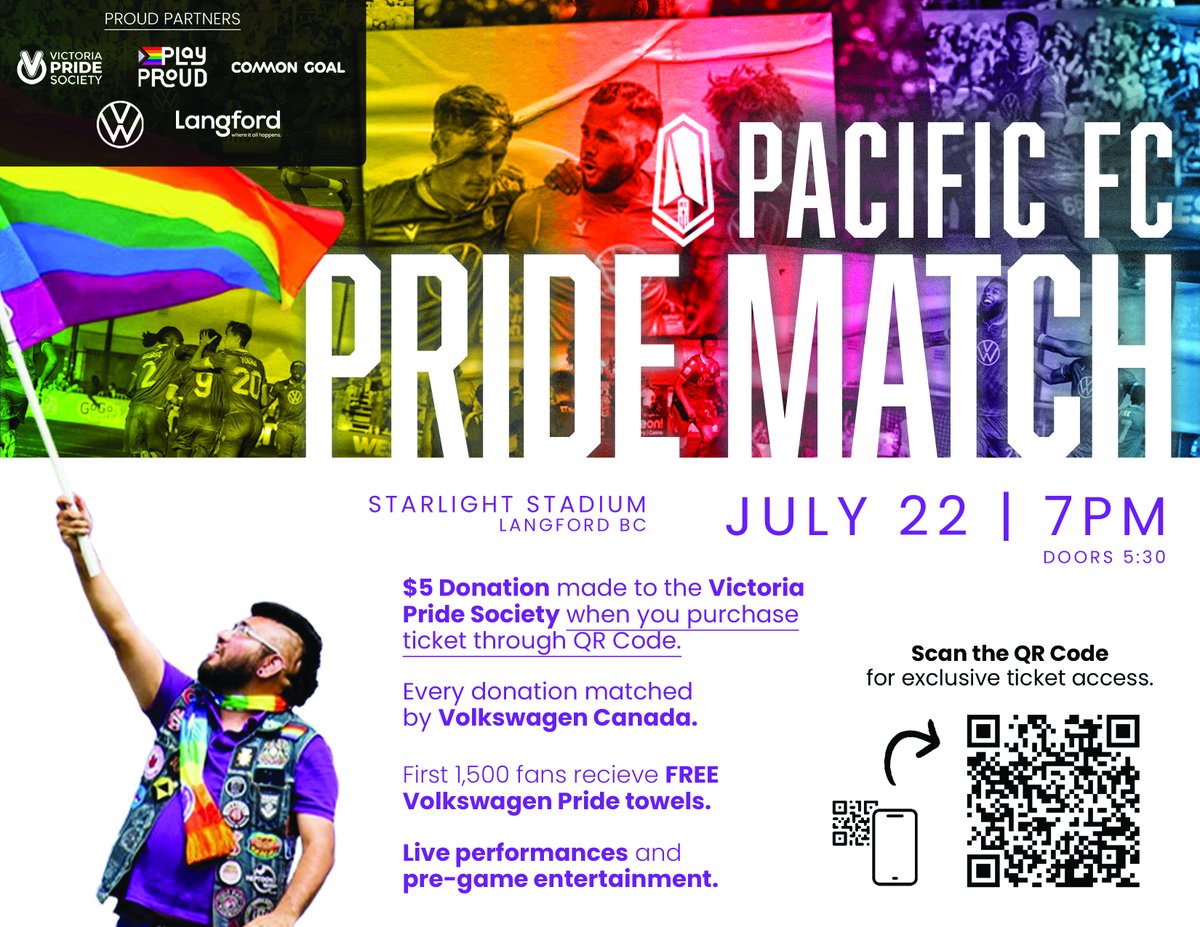 TheZone913's tweet photo. We're proud to partner with @VictoriaPride and @Pacificfccpl for their Pride game tomorrow when Pacific FC plays against Cavalry FC!

$5 from each July 22nd Pride Match tix goes to the Victoria Pride Society.

Purchase your tix: https://t.co/00kXPolk9H

- D. &amp; J. https://t.co/GAN85okigl
