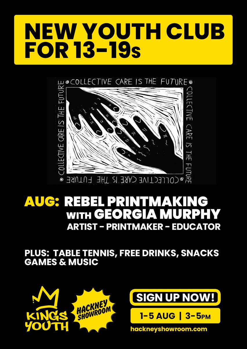 Learn or perfect your printmaking techniques at 
@hackneyshowroom!
You will create a unique art piece while exploring protest imagery.  
Sessions start 1 Aug
Sign up here: bit.ly/DYHEvents 
<a href="/younghackney/">Young Hackney</a> <a href="/LoveHackney/">Love Hackney</a> #DYH22