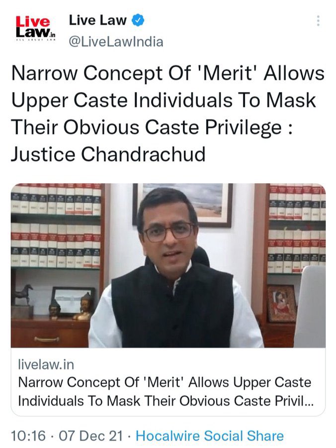 devyanidilli's tweet photo. Son of a CJI, soon to be CJI #Chandrachud lecturing on merit &amp; caste
In other news judges choose judges, they threw away judicial reform NJAC &amp; many judges belong to a few families reportedly https://t.co/ulrJcGtpjy