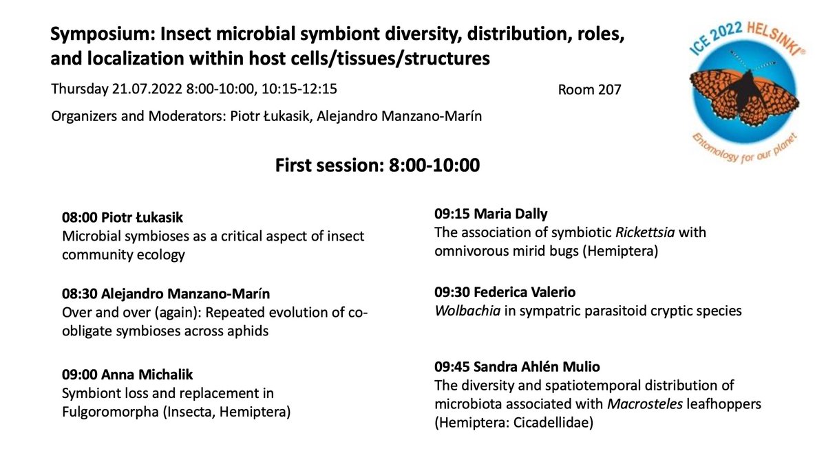 symPiotr's tweet photo. Thanks to all the excellent speakers in today's "Insect Symbiosis" symposium at the International Congress in Entomology in Helsinki! #ICE2022
@amanzanom @AnnaMichalik17 @SymbioSandra @fedevalerio92 @rebekkaja @JasonCS_K @MartaTischer https://t.co/NmxC6YxF2h