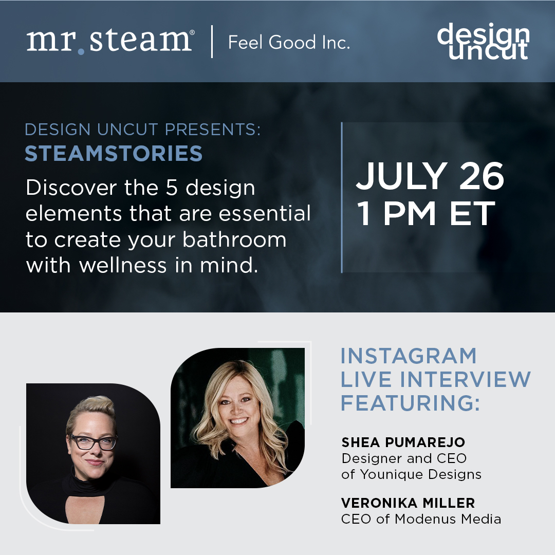 steamtherapy's tweet photo. Catch the next Design Uncut #steamsories interview, Tuesday 7/26 1:00 PM ET live on @modenus’s insta page.
Shea Pumarejo, Principal at Younique Designs, &amp; Veronika Miller, CEO of Modenus, will be discussing design tips to help you create a wellness-focused bathroom right at home https://t.co/fPcYA0yn3L