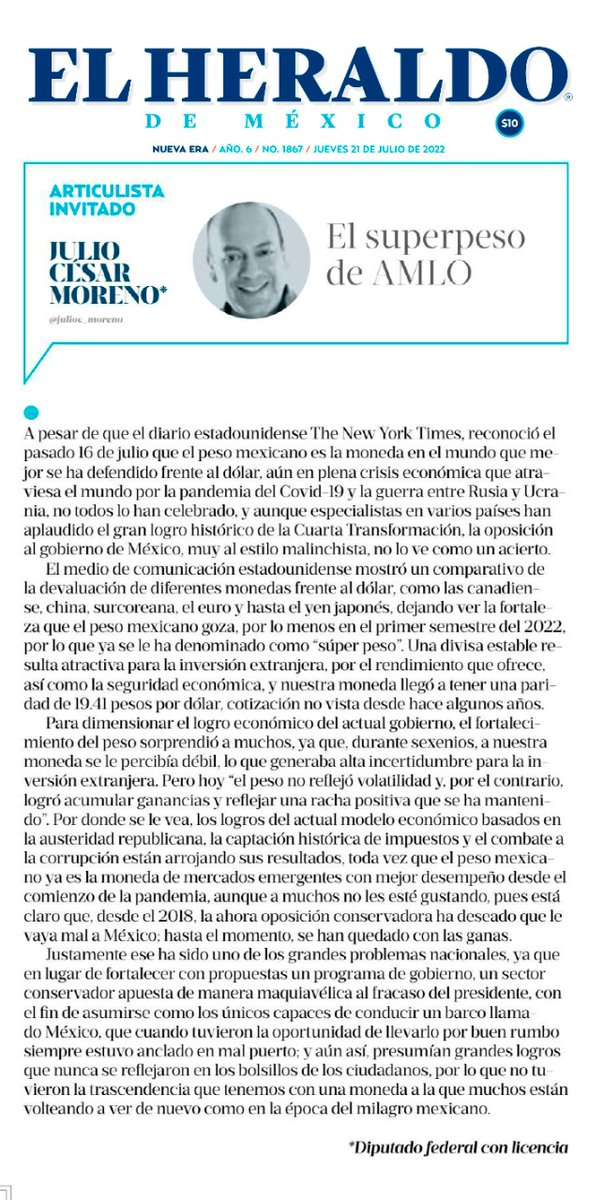 julioc_moreno's tweet image. A pesar de la crisis económica que atraviesa el mundo por el #COVID19 el peso mexicano es la moneda que más ganancias ha acumulado derivado de algunos factores que describo en mi colaboración en @heraldodemexico heraldodemexico.com.mx/opinion/2022/7…