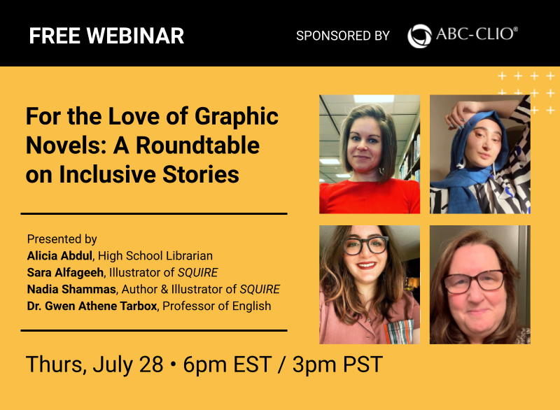 Don't forget to register for our expert roundtable next Thursday, July 28, on the inclusive power of graphic novels! Featuring @ReadersBAdvised <a href="/SaraAlfageeh/">Sara Alfageeh</a> <a href="/Nadia_Shammas_/">Nadia Shammas 🇵🇸</a> &amp; <a href="/GATarbox/">Gwen Athene Tarbox</a>! Register here: bit.ly/Jul22SLC
